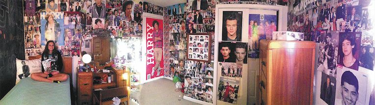 Her shrine shines around sophomore Maddy Cahlamer as she happily sits in her bedroom. Fans often have small collections of merchandise from their favorite bands. However, Cahlamer has made her entire room a shrine to the popular boyband, One Direction. She said, ”I’ve been working on my wall collection for two years now. No similar pictures can be near each other, such as the same members or the same photoshoot. I have the fetus[photos from younger years] corner over there, my larger than life Harry Styles.” Contributed by Maddy Cahlamer.