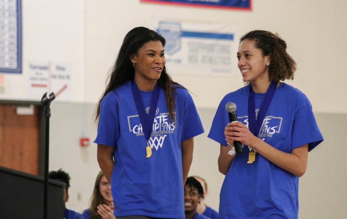 “Thank you so much to all of you for coming out to support us at every game. You guys are one of the major reasons that we made it so far this season, and you made it so fun these past four years, so thank you.”- Senior Amaya Hamilton (right)